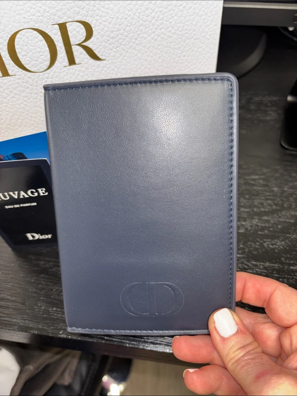 Dior GWP Navy Vegan Leather Passport Wallet NWT w/Sauvage sample